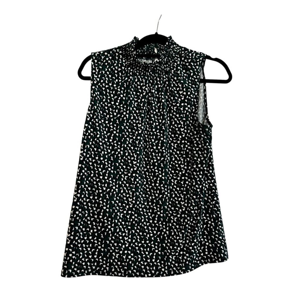 Adrianna Papell Dark Green, White and Black Geometric Sleeveless Blouse